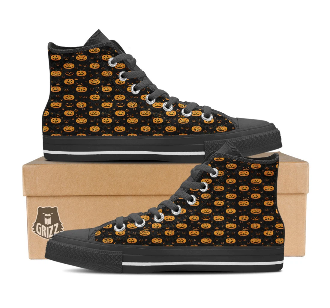 Pumpkin Halloween Fun Print Pattern Black High Top Shoes