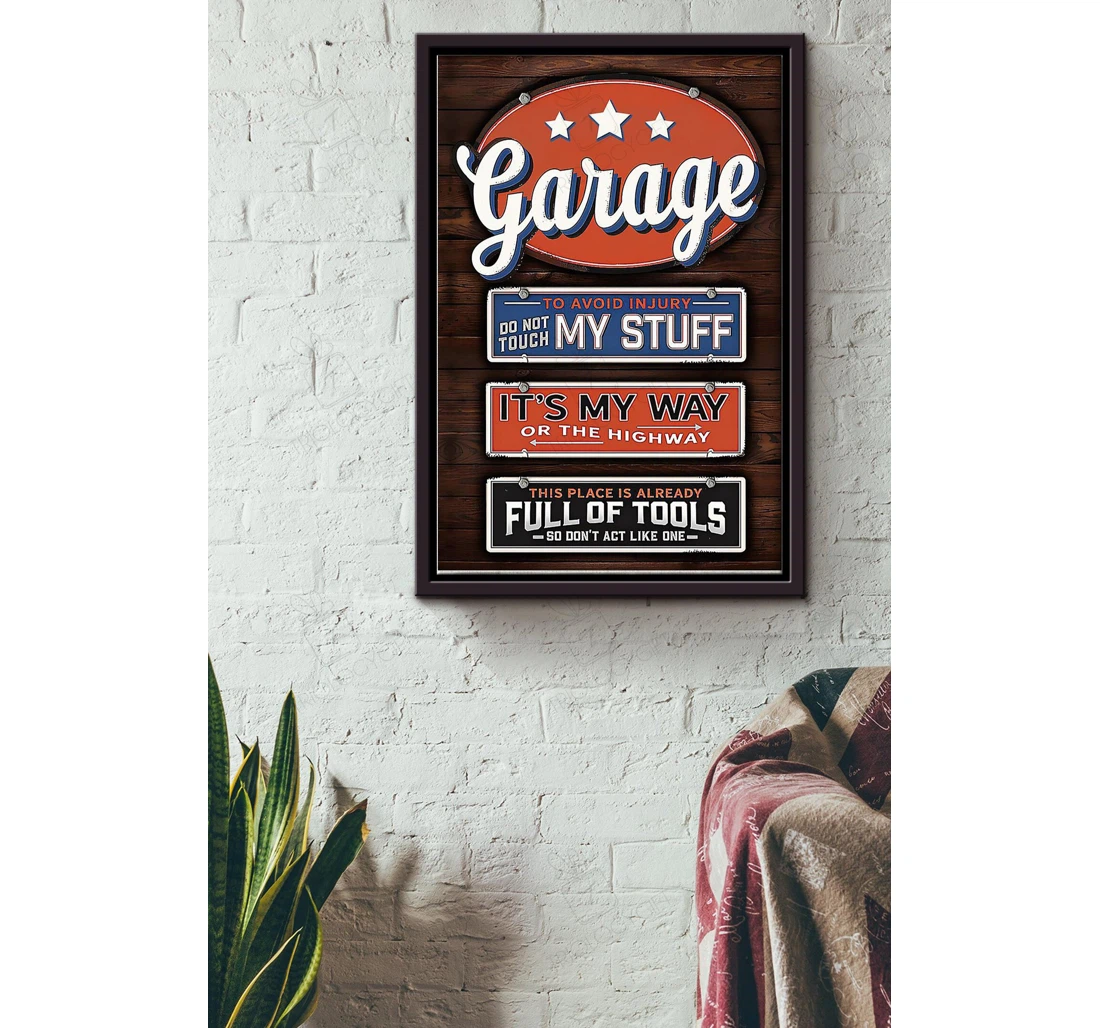 Poster, Canvas - Funny Garage Mechanic Rules Mechanical Engineer Fathers Day Husband Car Repair Shop Matte S Print Framed Wall Art