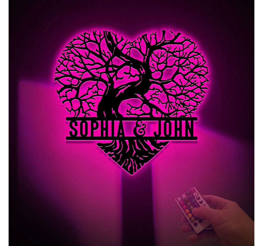 Personalized Metal Sign - Personalized Heart Tree Led Light Valentine Day Gift Couple Wedding Anniversary Tree Life Couple Name MonoGram