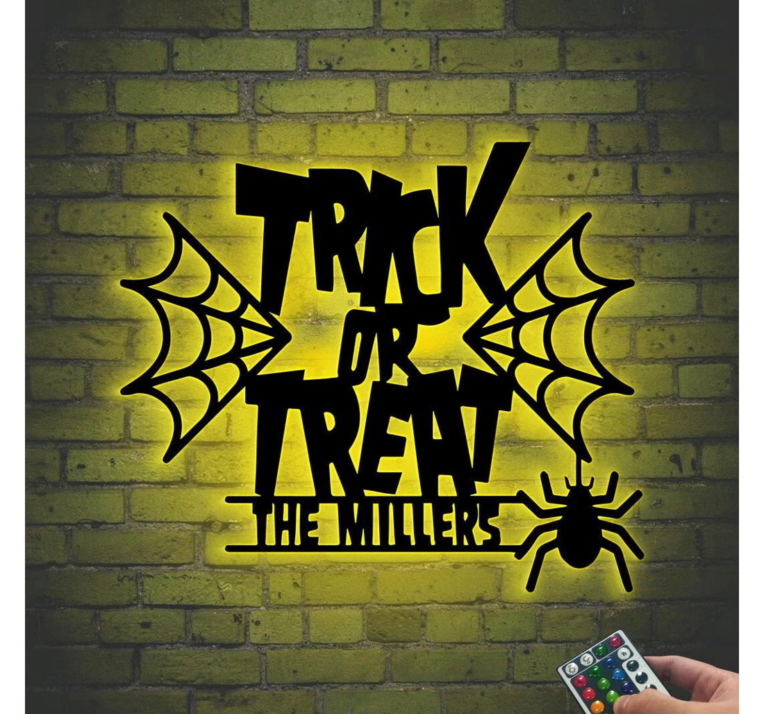 Personalized Metal Sign - Custom Halloween Spider Trick Or Treat With Or Without Led Lighting Lights Halloween Party Happy Halloween Spooky MonoGram