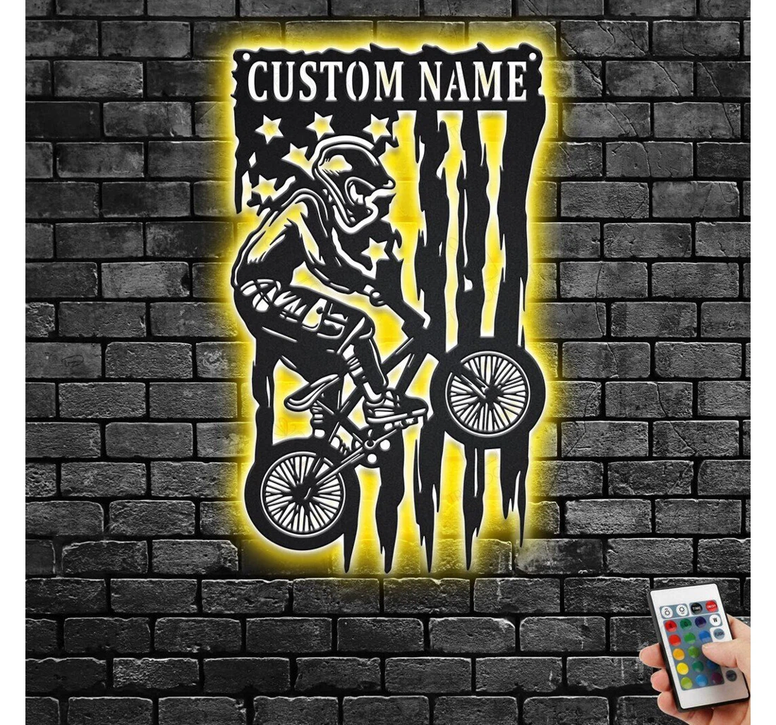 Personalized Metal Sign - Custom Us Bicycle Racing With Or Without Led Lighting Light V Personalized Bicycle Racer Name Room Bicycle Led MonoGram