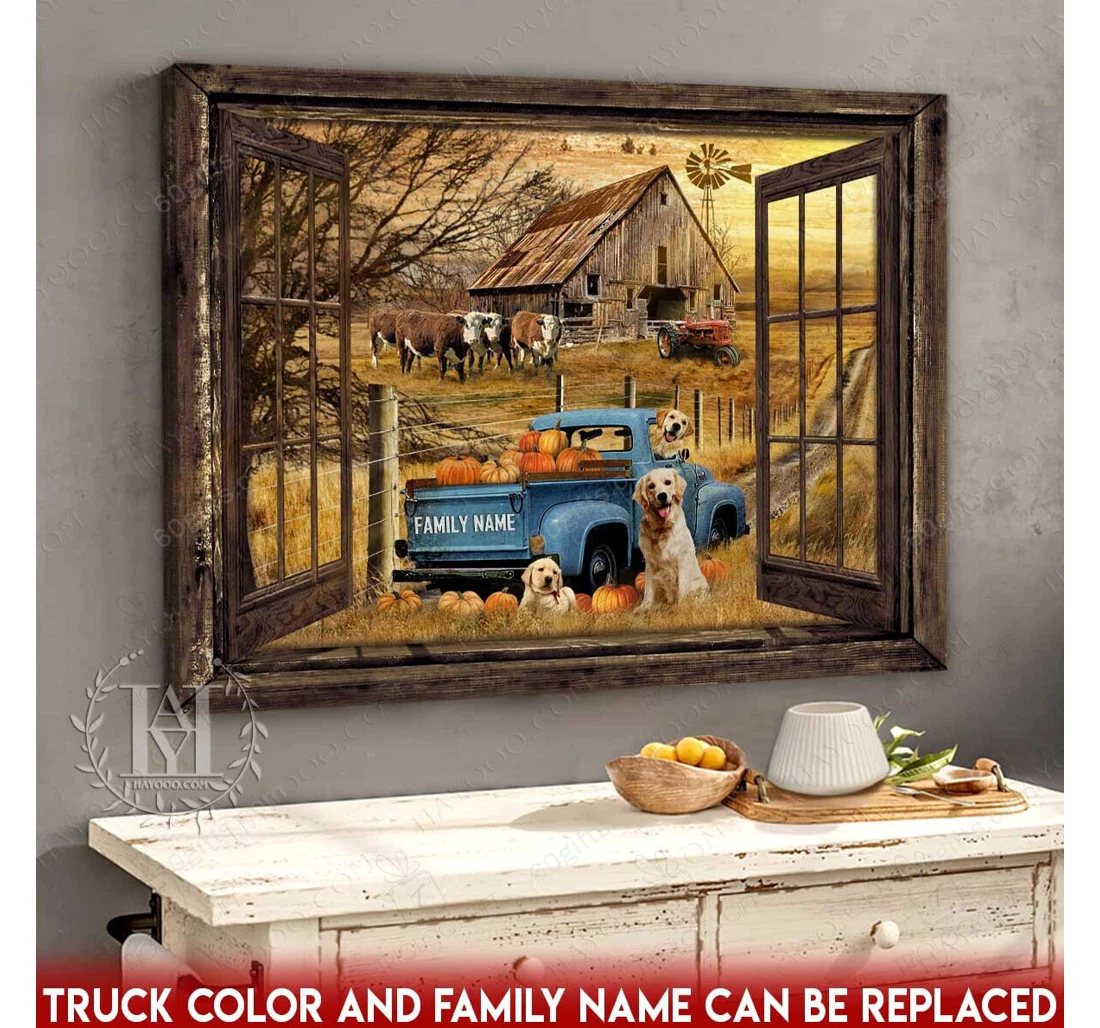 Poster, Canvas - Personalized Name Valentine's Day Wedding Present Customized Truck And Dog Print Framed Wall Art