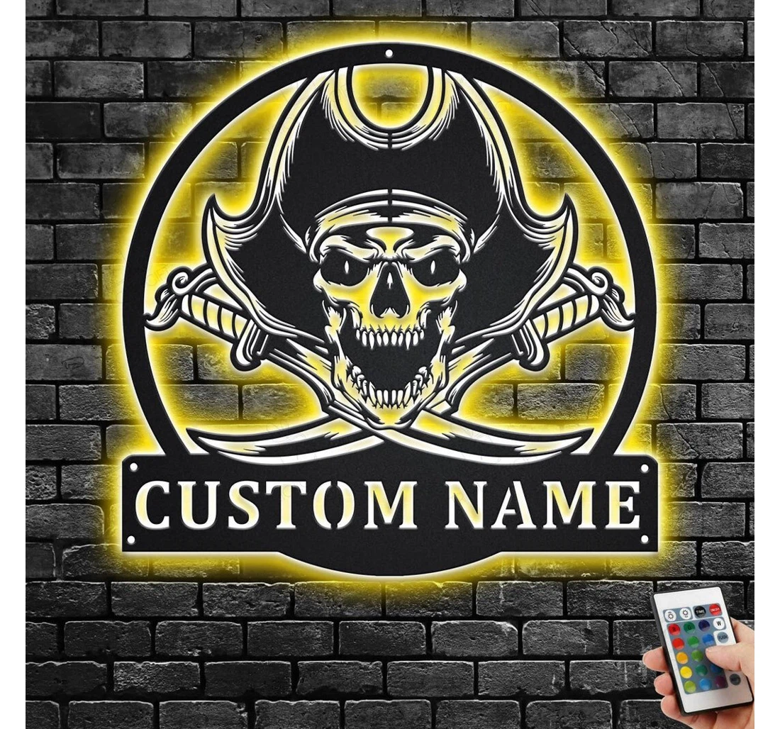 Personalized Metal Sign - Custom Pirate Skull With Or Without Led Lighting Light V Personalized Pirate Ship Name Room Pirate Skull Led MonoGram