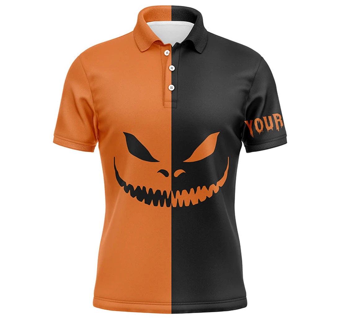 Personalized Funny Golf Halloween Grimace Custom Black And Orange Halloween Golf Wears Nqs - Polo Shirt