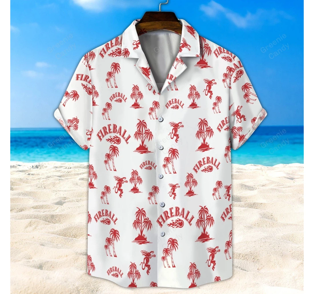 Personalized Fireball Palm Tree D And Hawaiian Shirt, Button Up Aloha Shirt For Men, Women