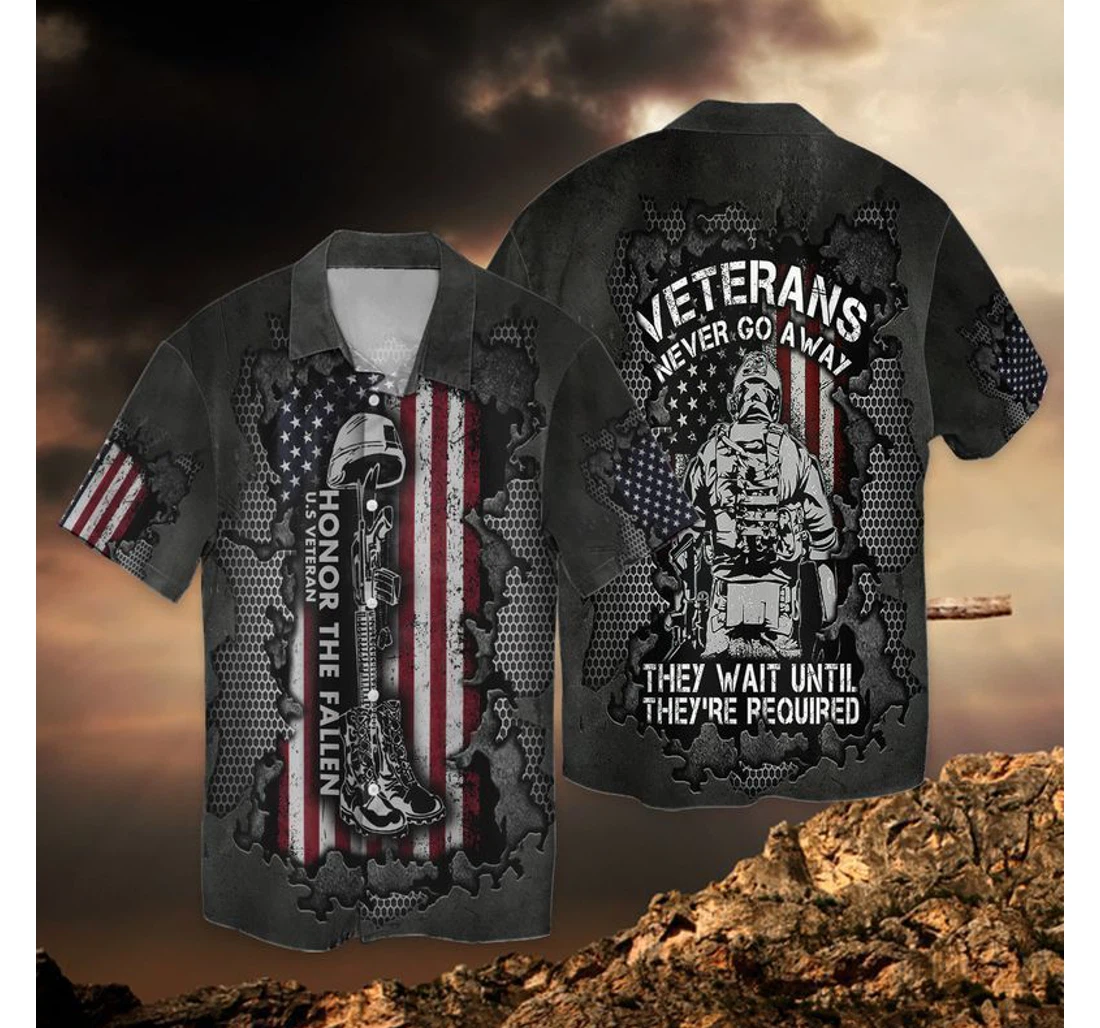 Personalized Independence Day Memorial Day Honor The Fallen Veterans Never Go Away They Wait Until Graphic Hawaiian Shirt, Button Up Aloha Shirt For Men, Women