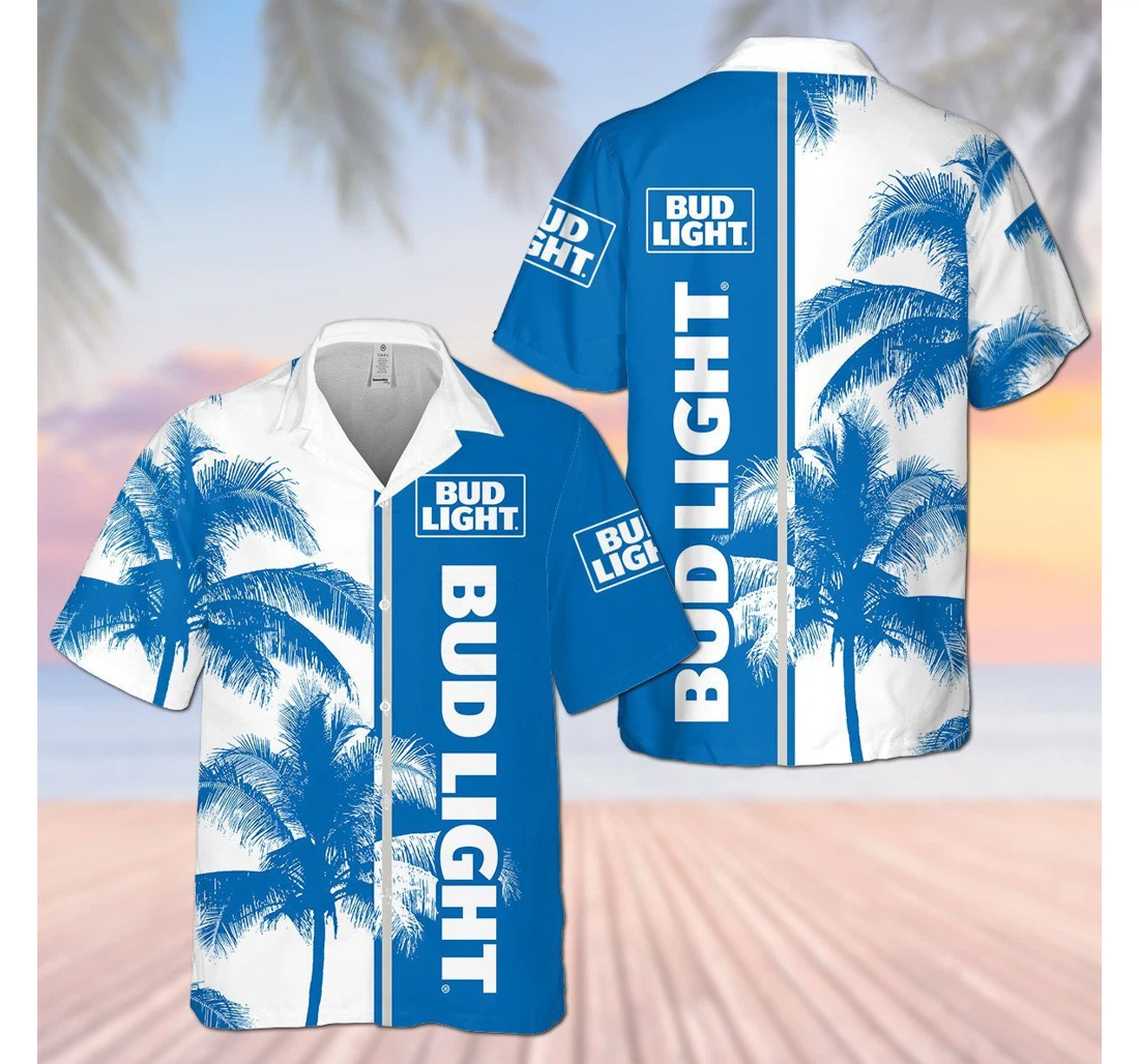Personalized Bud Light Palm Tree D Hawaiian Shirt, Button Up Aloha Shirt For Men, Women