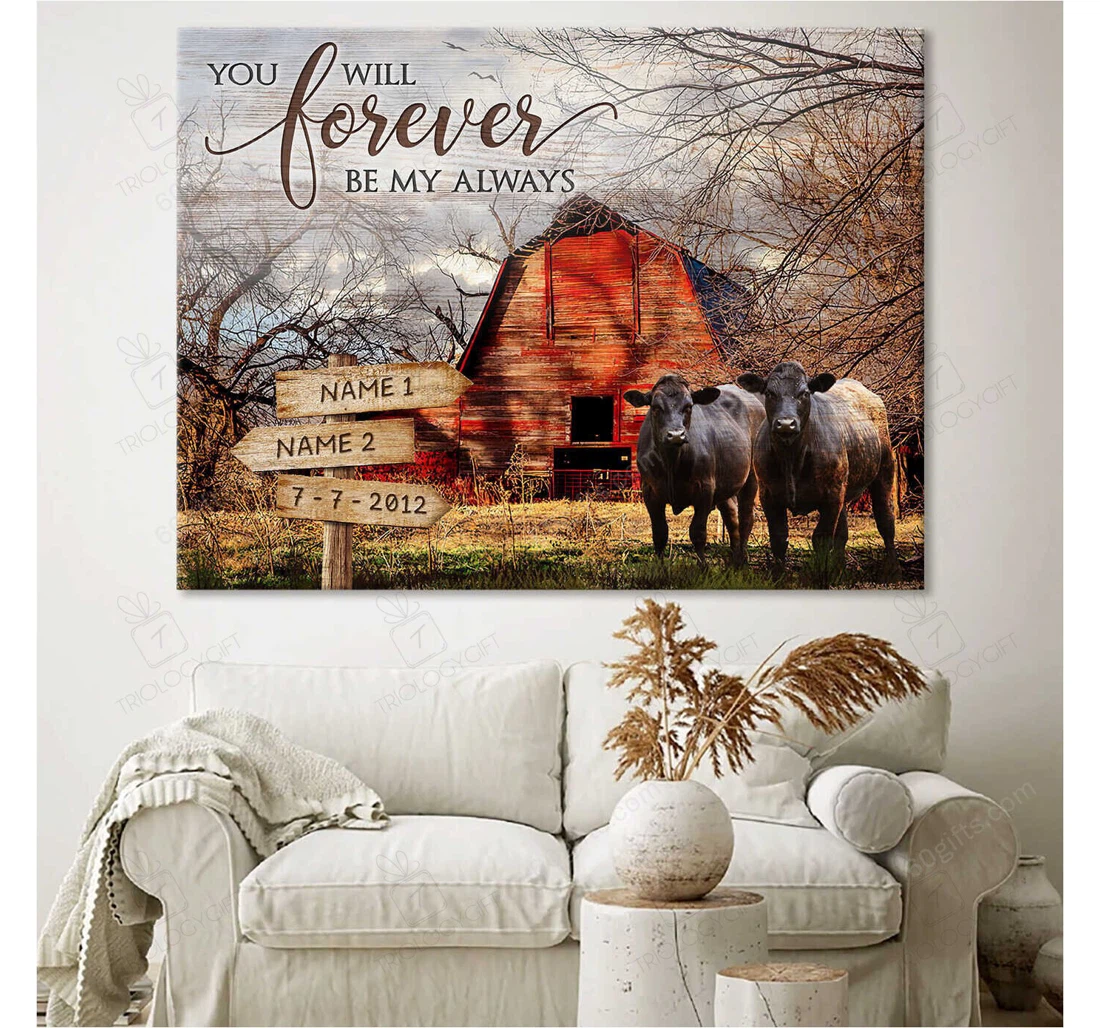 Poster, Canvas - Personalized Name Valentine's Day You Will Wedding Present Customized cow Frames Print Framed Wall Art