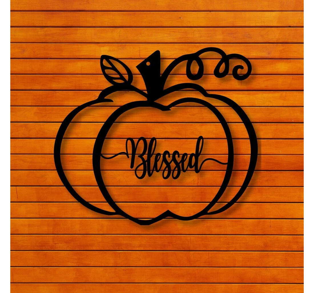 Personalized Metal Sign - Blessed Pumpkin Fall Thanksgiving Pumpkin Her MonoGram