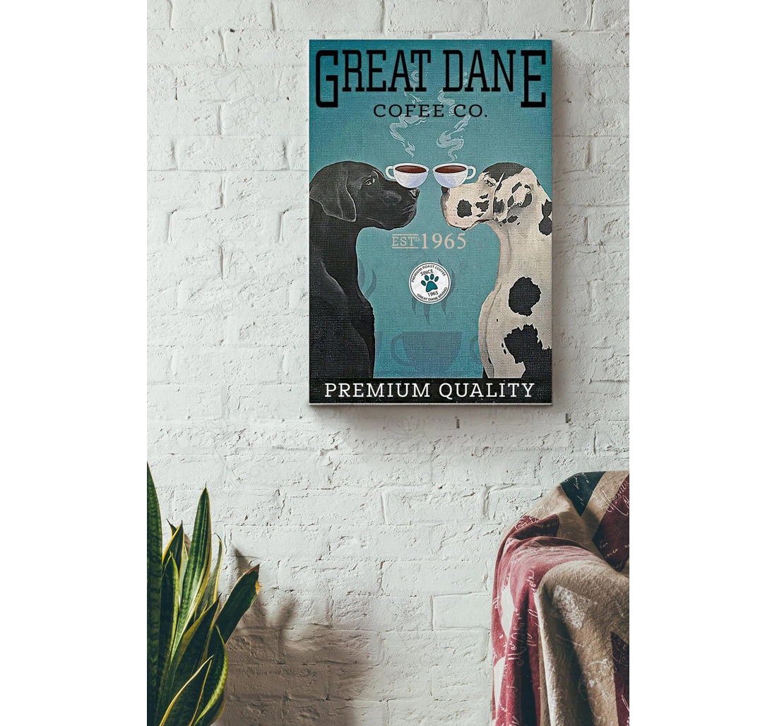 Poster, Canvas - Great Dane And Cofee Co Premium Quality Dog Lover Dog Mom Coffee Shop Cafe Gallery Idea S Print Framed Wall Art