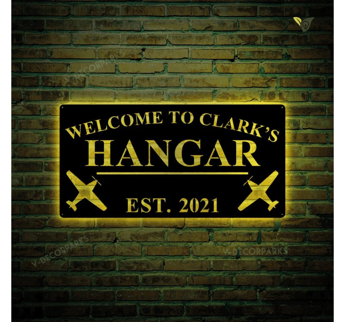 Personalized Metal Sign - Hangar With Or Without Led Lighting Lights Pilot Name Personalized Custom Aviation Airplane Personalized Pilot MonoGram