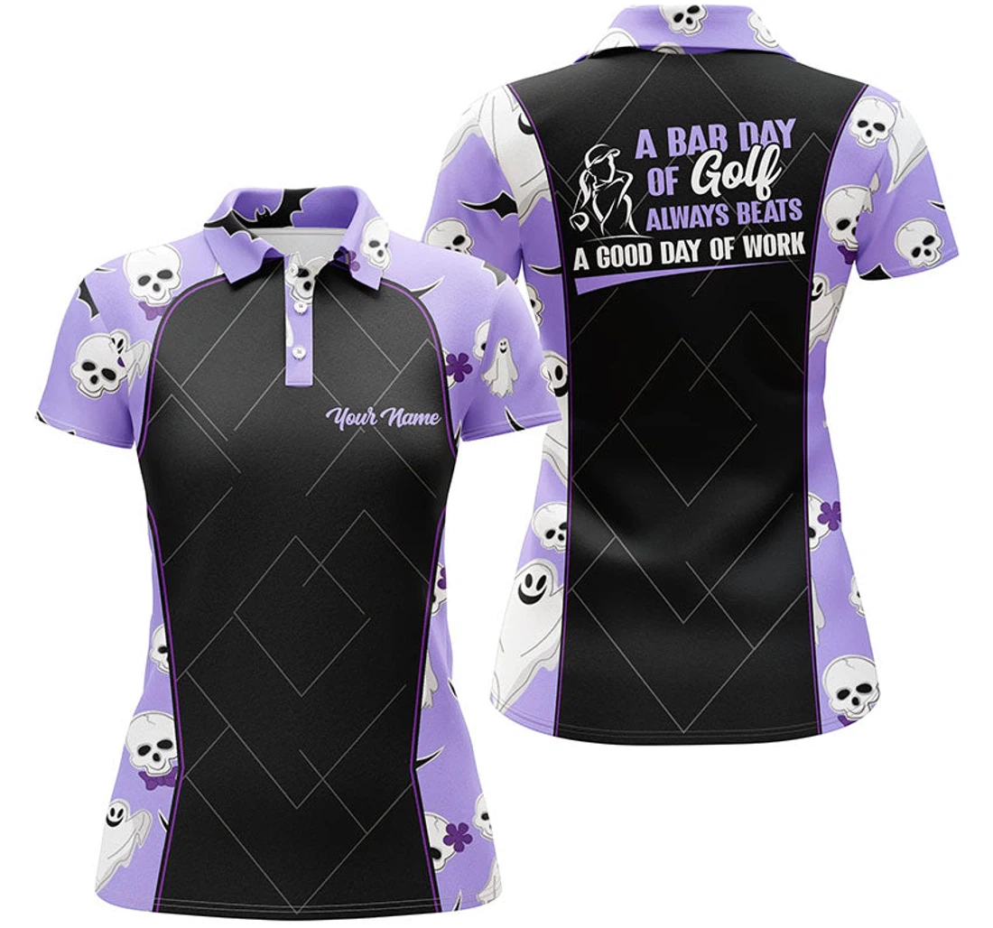 Personalized Purple Halloween Golf Halloween With Skulls And Ghosts Golf Ldt - Polo Shirt