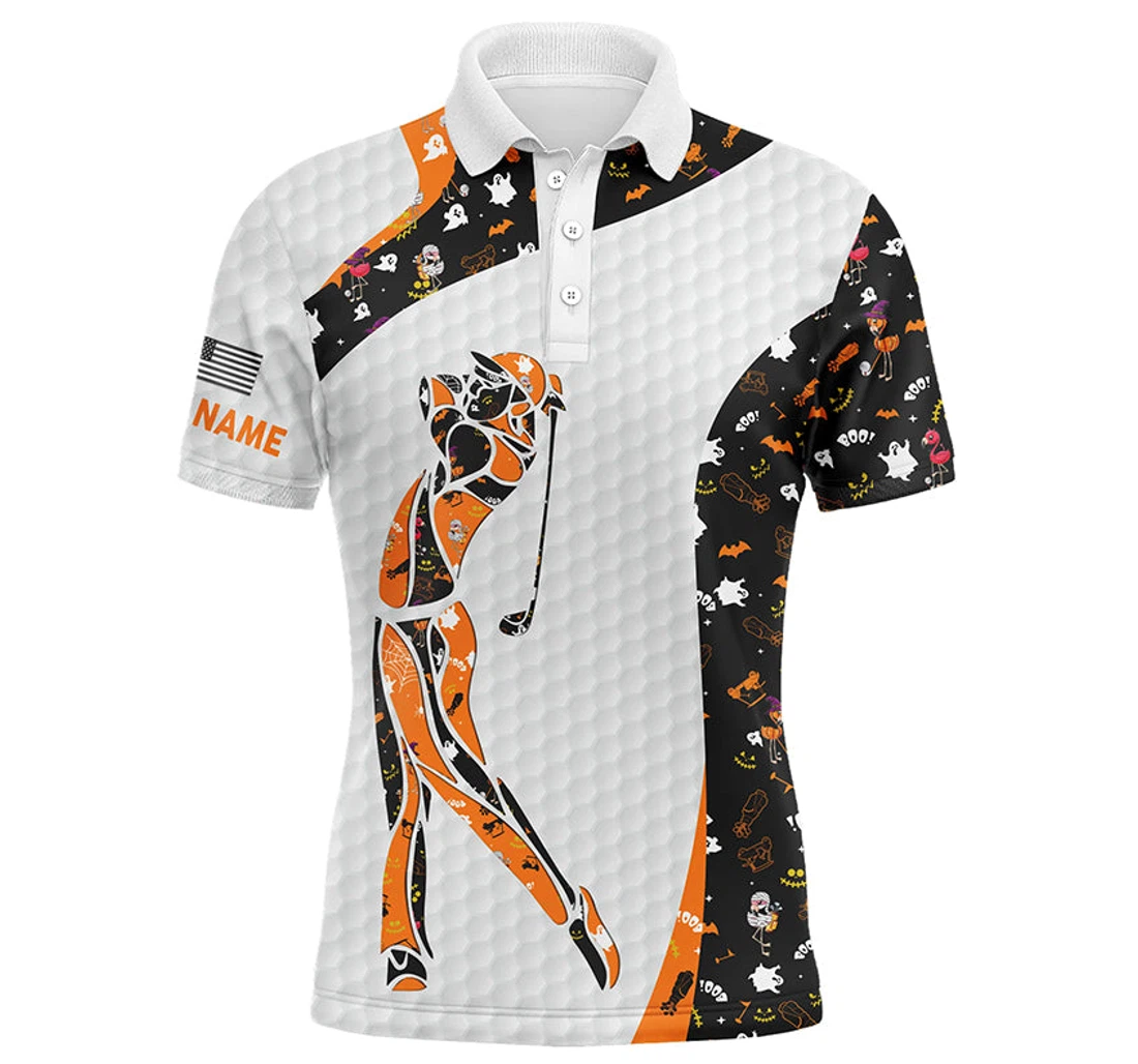 Personalized Black Halloween Pattern White Golf Custom Halloween Golf Nqs - Polo Shirt