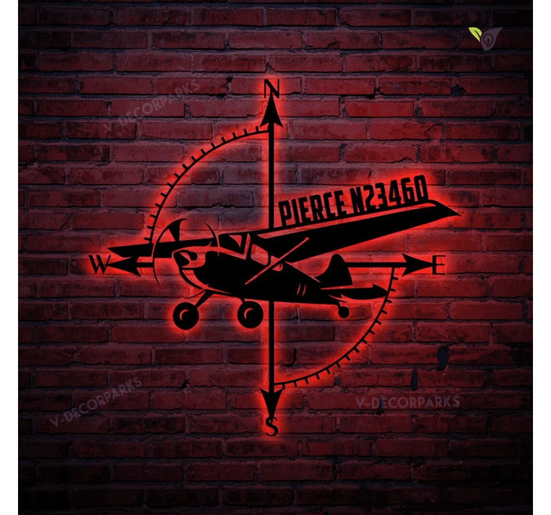 Personalized Metal Sign - Custom Airplane And Compass With Colorful Led Light Airplane Personalized Him Pilot Aviation Pilot MonoGram