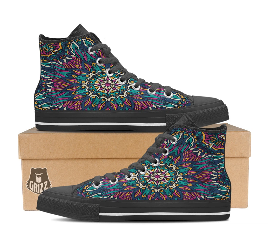 Mandala Coloful Print Black High Top Shoes