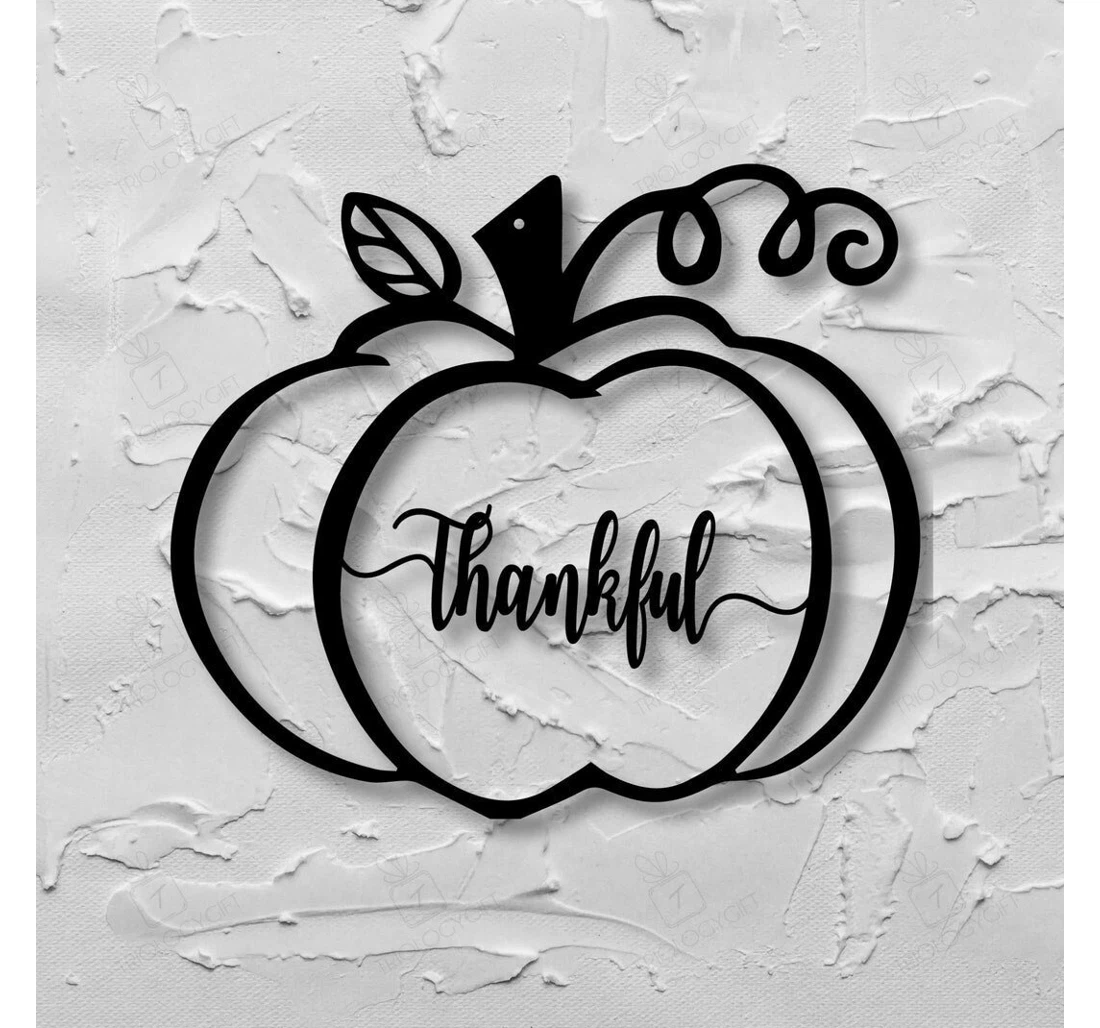 Personalized Metal Sign - Thankful Pumpkin Fall Autumn Thanksgiving Pumpkin MonoGram