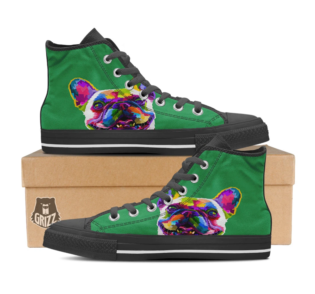 French Bulldog Coloful Print Black High Top Shoes