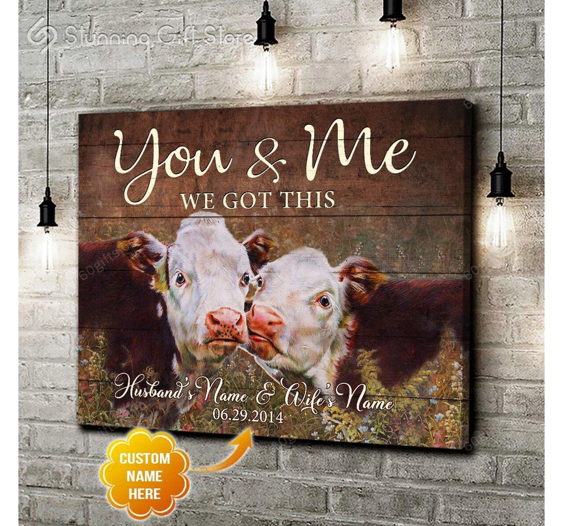 Poster, Canvas - Personalized Name Valentine's Day We Got This Wedding Present Customized Cow Print Framed Wall Art