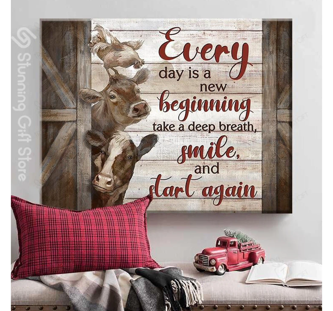 Poster, Canvas - Cow Everyday Is A New Beginning Ideas You Cow Lover Living S Print Framed Wall Art