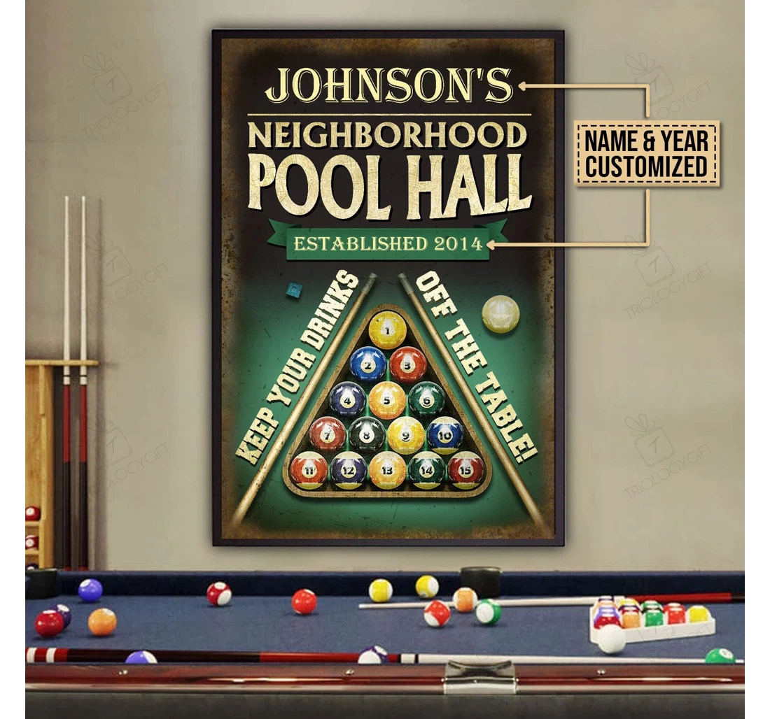 Poster, Canvas - Trilogygift Personalized Billiard Neighborhood Pool Hall Off The Table Print Framed Wall Art