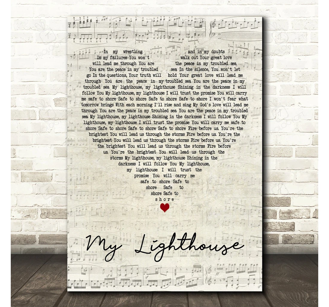 Poster, Canvas - Rend Co My Lighthouse Script Heart Song Lyric Personalised Lyrics Custom Print Framed Wall Art