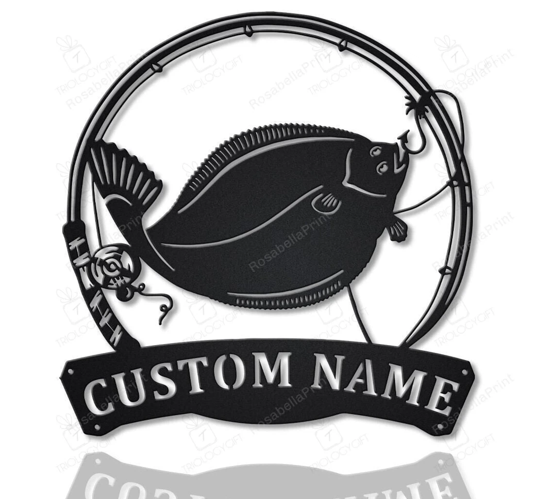 Personalized Metal Sign - Personalized Flounder Fishing Fish Pole Art Custom Flounder Fishing Fishing Decorationbirthday MonoGram