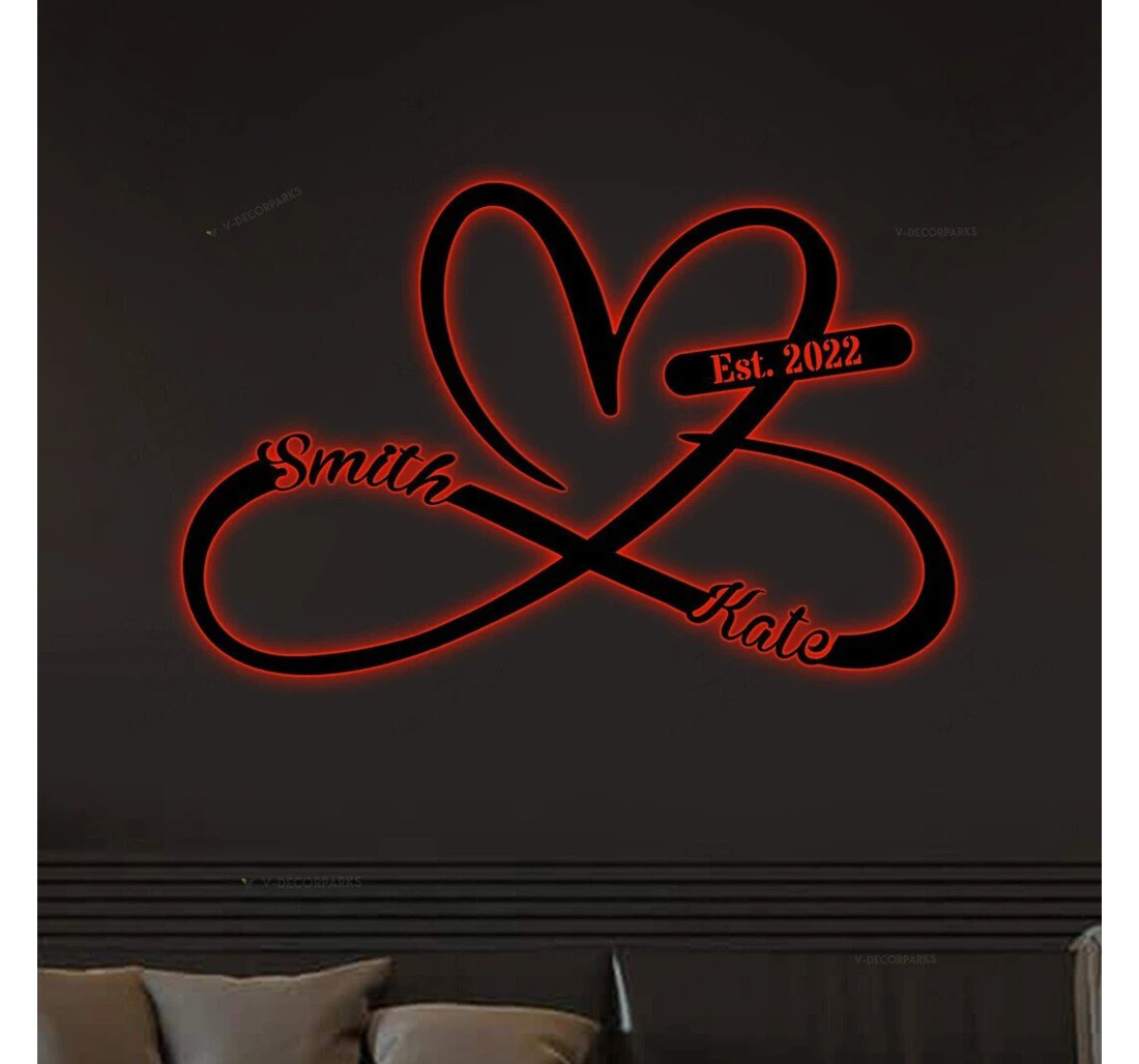 Personalized Metal Sign - Custom Infinity Heart With Or Without Led Lighting Light Wedding Infinity Heart Valentines Day MonoGram