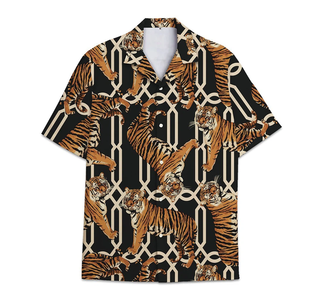 Personalized Tiger Flower And Leaf Combined With Animal Hawaiian Shirt, Button Up Aloha Shirt For Men, Women