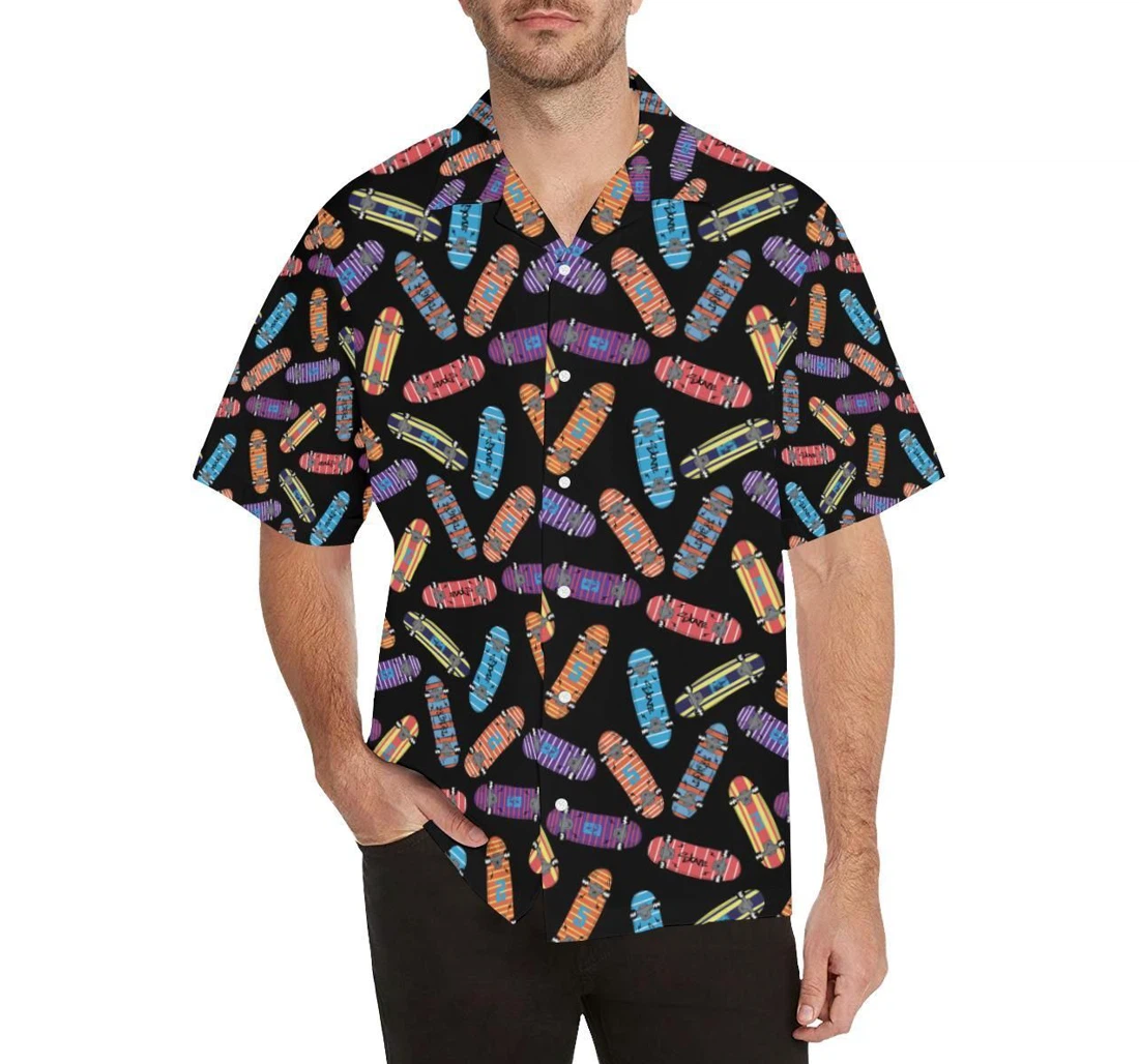 Personalized Skate Board Pattern Design Hawaiian Shirt, Button Up Aloha Shirt For Men, Women