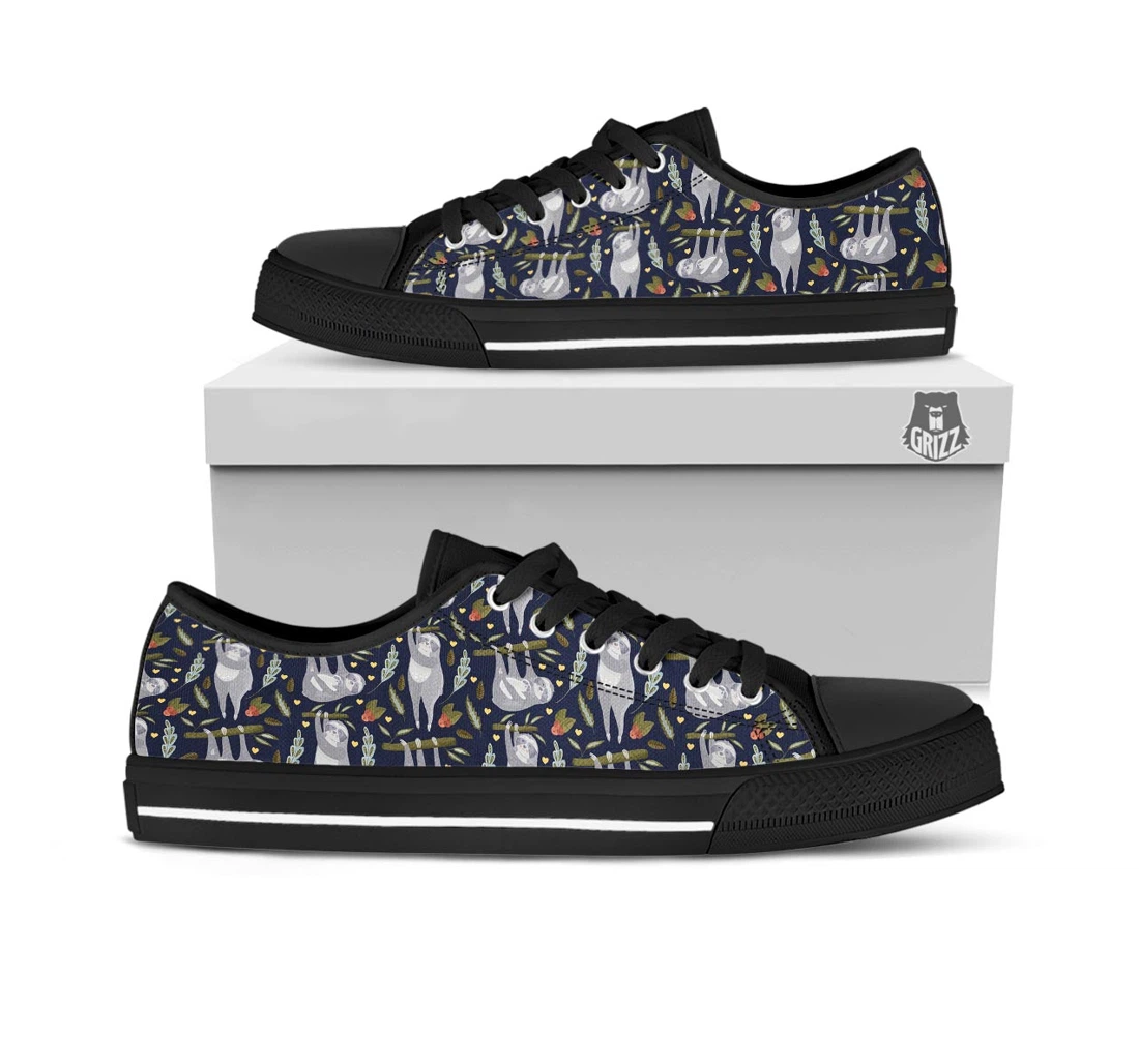 Family Sloth Print Pattern Black Low Top Shoes