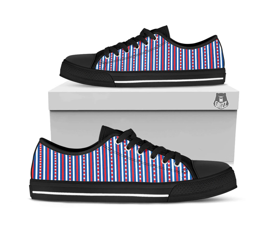 Independence Day Usa Print Pattern Black Low Top Shoes