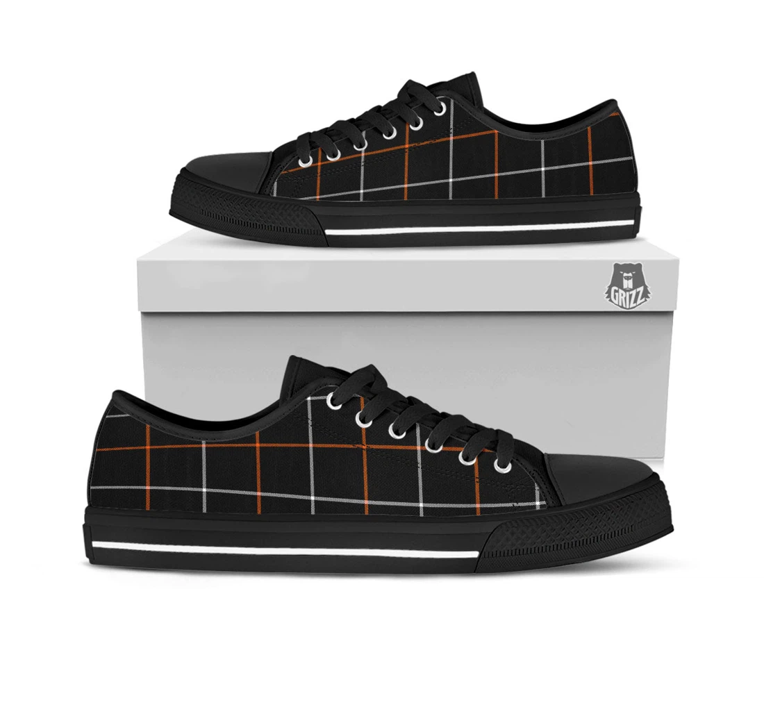 Tattersall Black Halloween Print Pattern Black Low Top Shoes