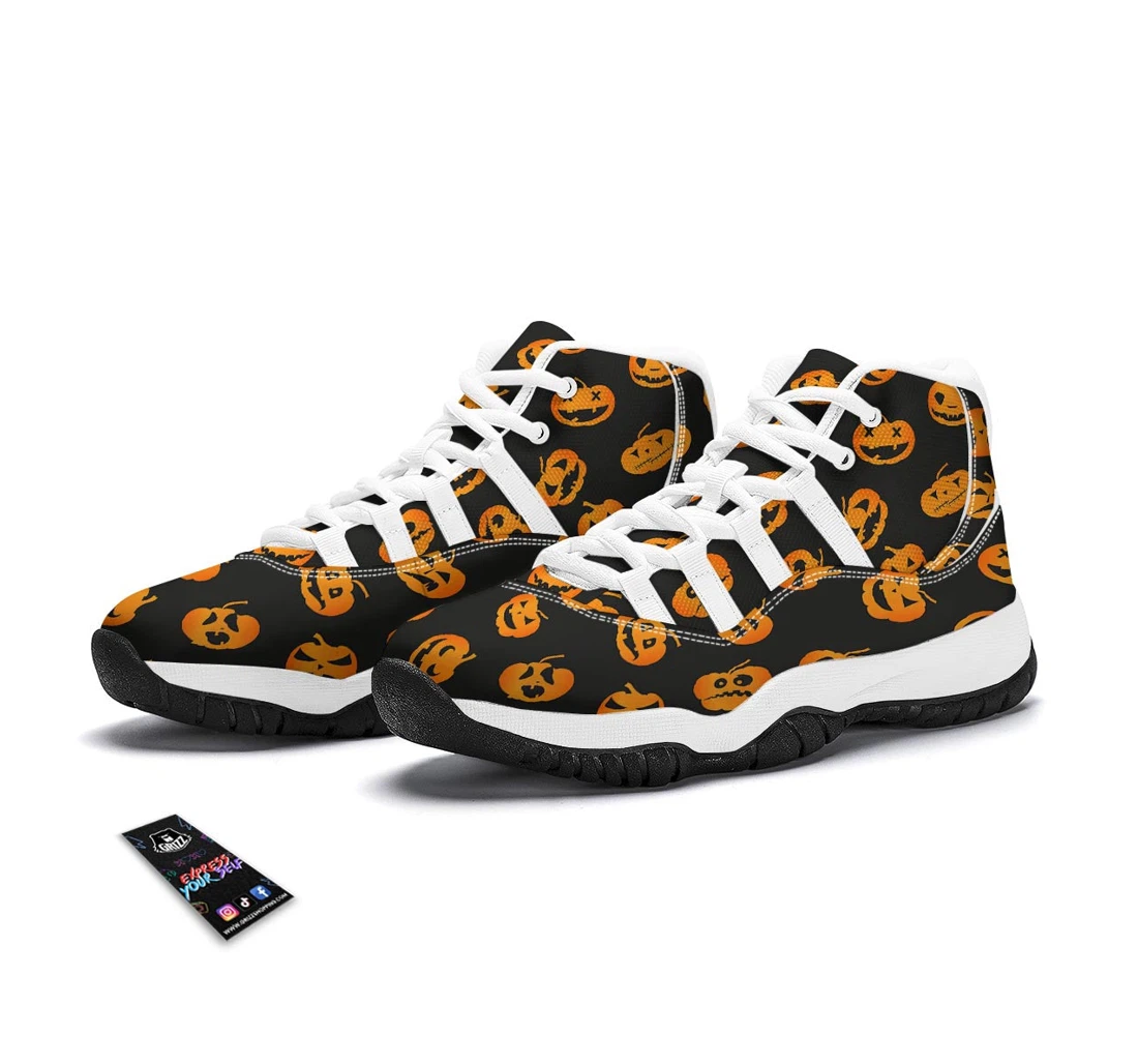 Pumpkin Halloween Pattern Print White Bball Shoes