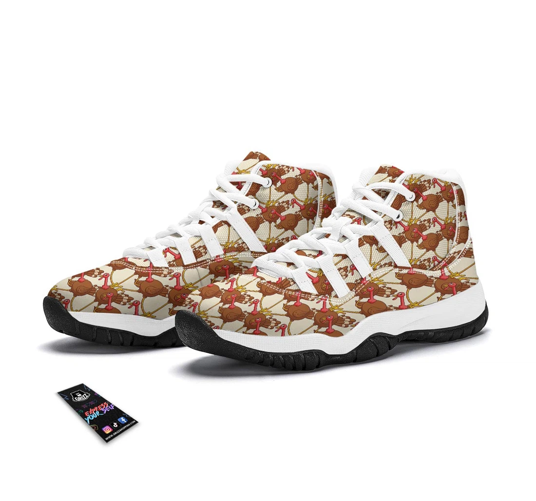 Turkey Thankgiving Pattern Print White Bball Shoes