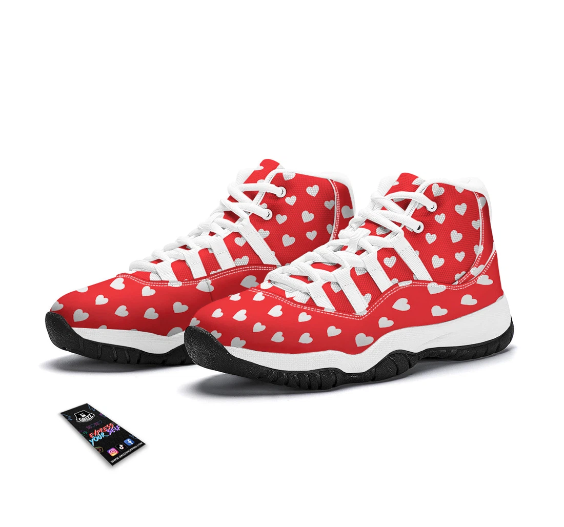 Valentine Red Heart Print Pattern White Bball Shoes