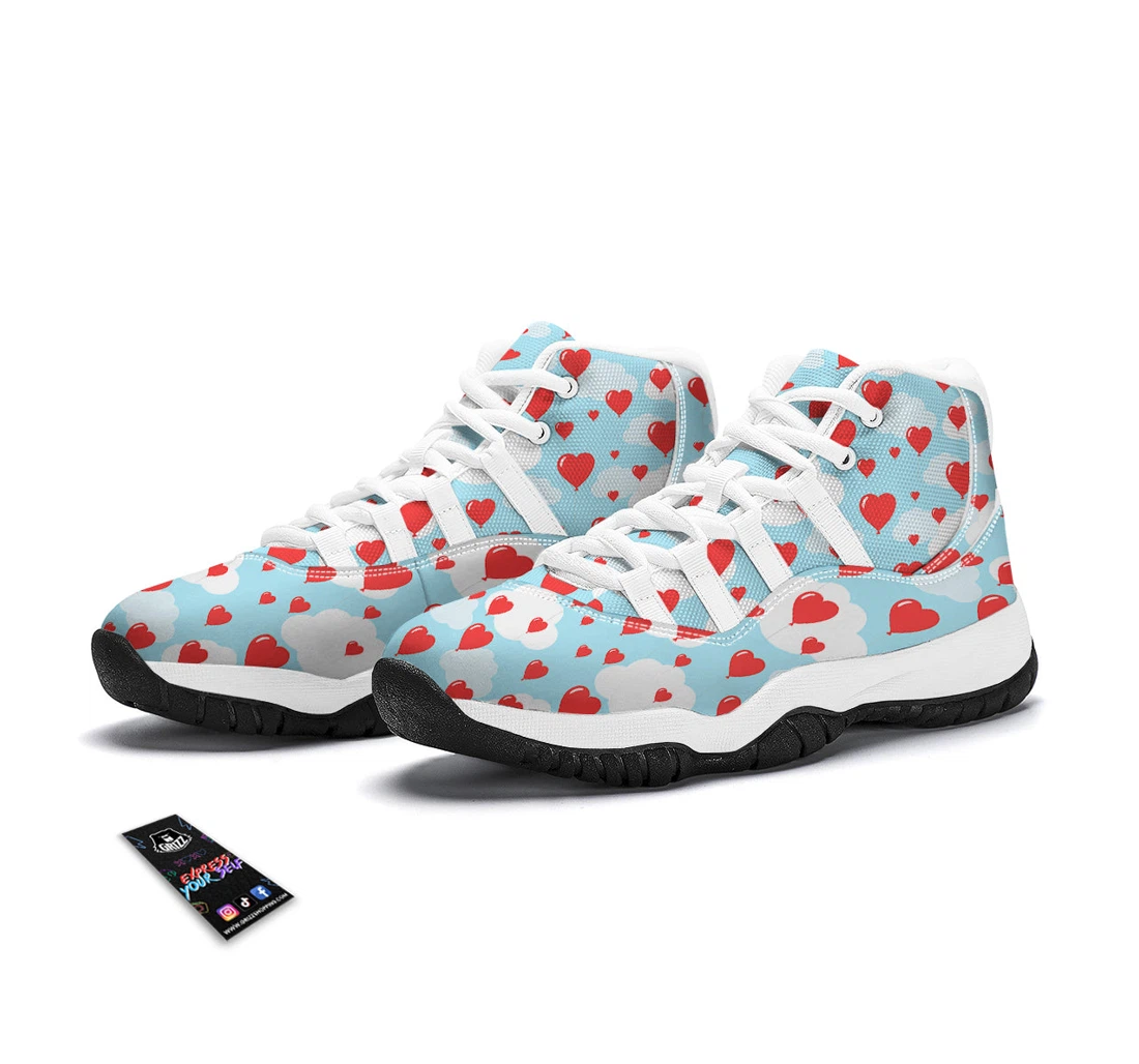 Valentine Heart Balloon Print Pattern White Bball Shoes