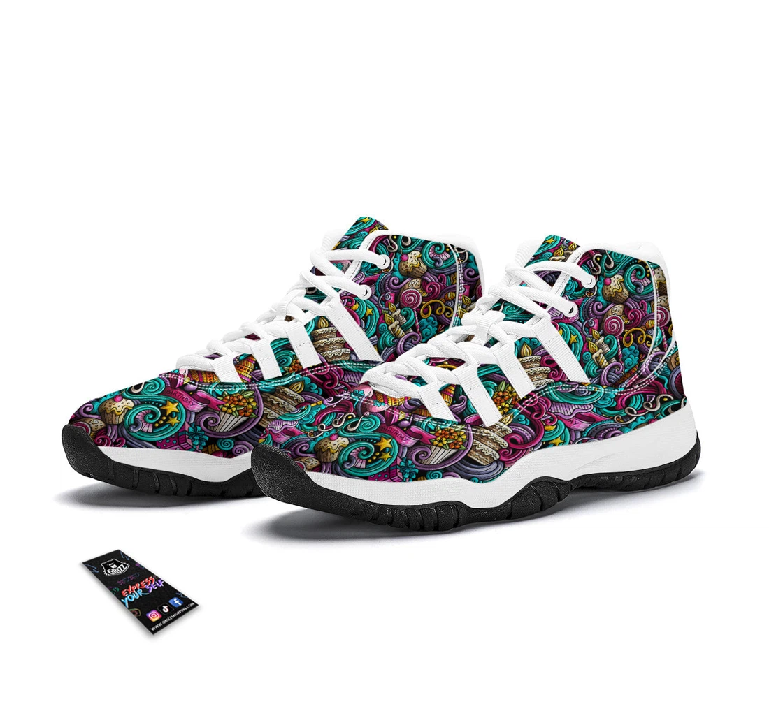 Print Pattern Birthday White Bball Shoes