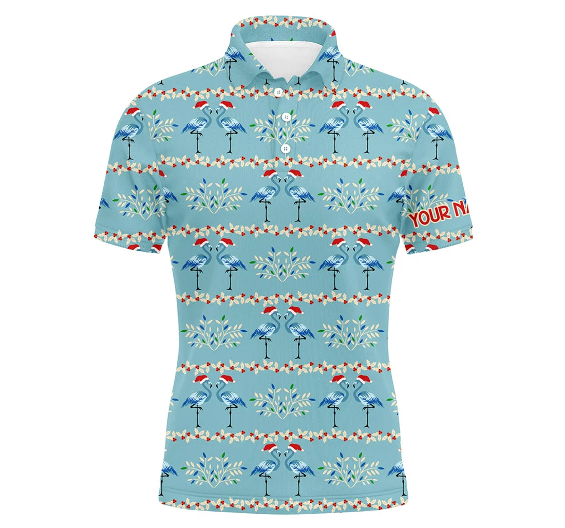 Personalized Golf Custom Blue Christmas Flamingo Pattern Golf Christmas Golf Nqs - Polo Shirt