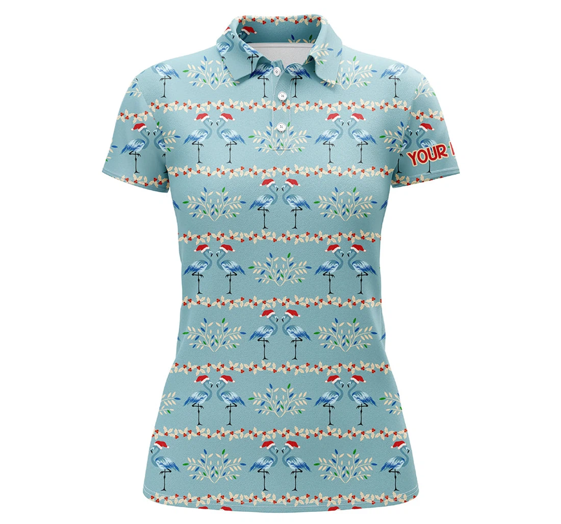 Personalized Golf Custom Blue Christmas Flamingo Pattern Golf Christmas Nqs - Polo Shirt