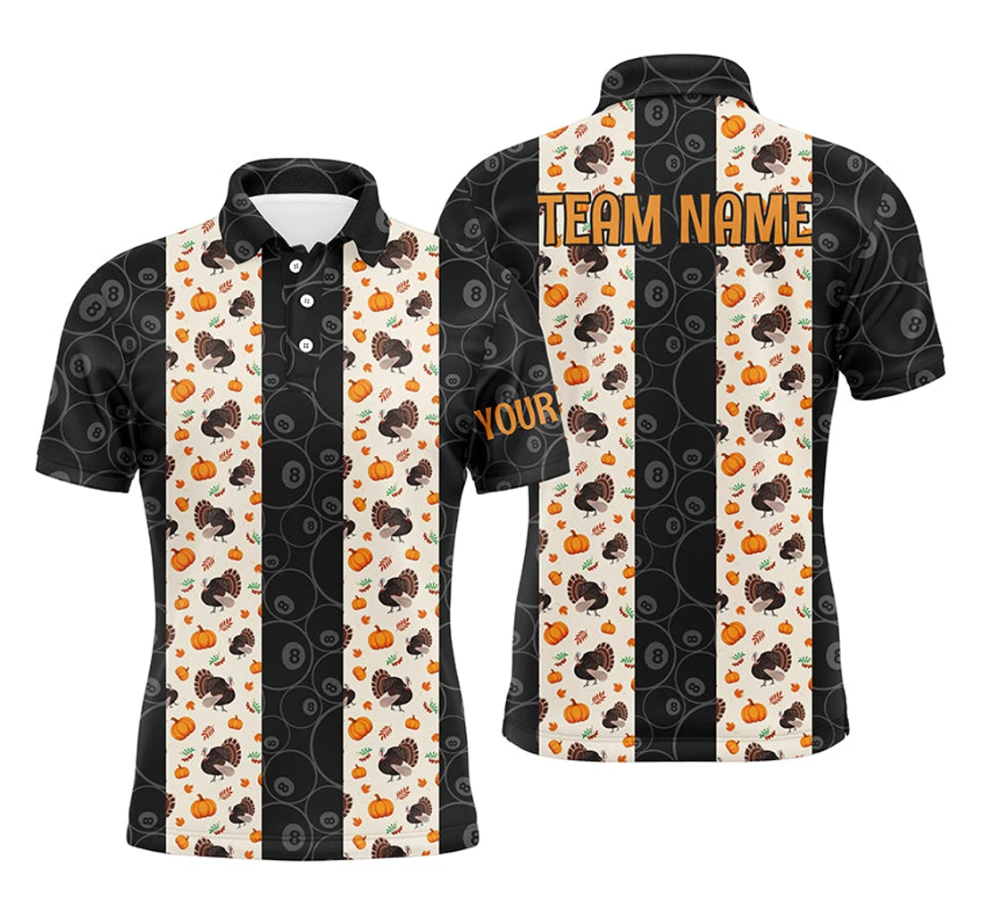 Personalized Happy Thanksgiving Days Turkey Chicken And Pumpkins Pattern Custom Billiard Tdm - Polo Shirt