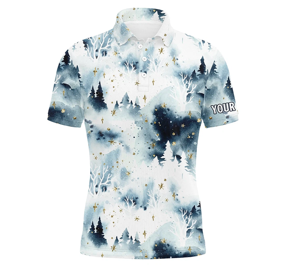 Personalized Watercolor Night Sky Forest Christmas Trees Golf Christmas Golf Ldt - Polo Shirt