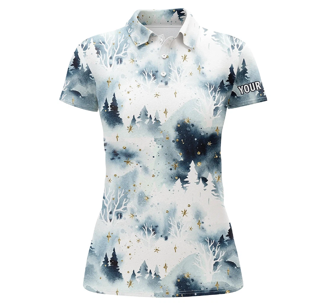 Personalized Watercolor Night Sky Forest Christmas Trees Golf Christmas Golf Ldt - Polo Shirt