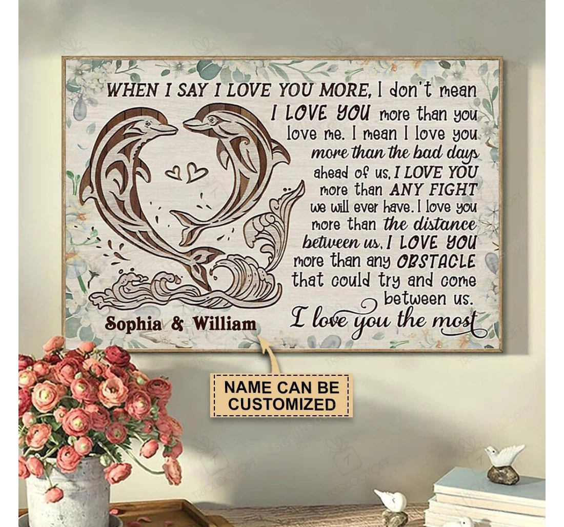 Poster, Canvas - Personalized Valentine's Day Dolphin Couple Best Wedding Customized Frames Print Framed Wall Art