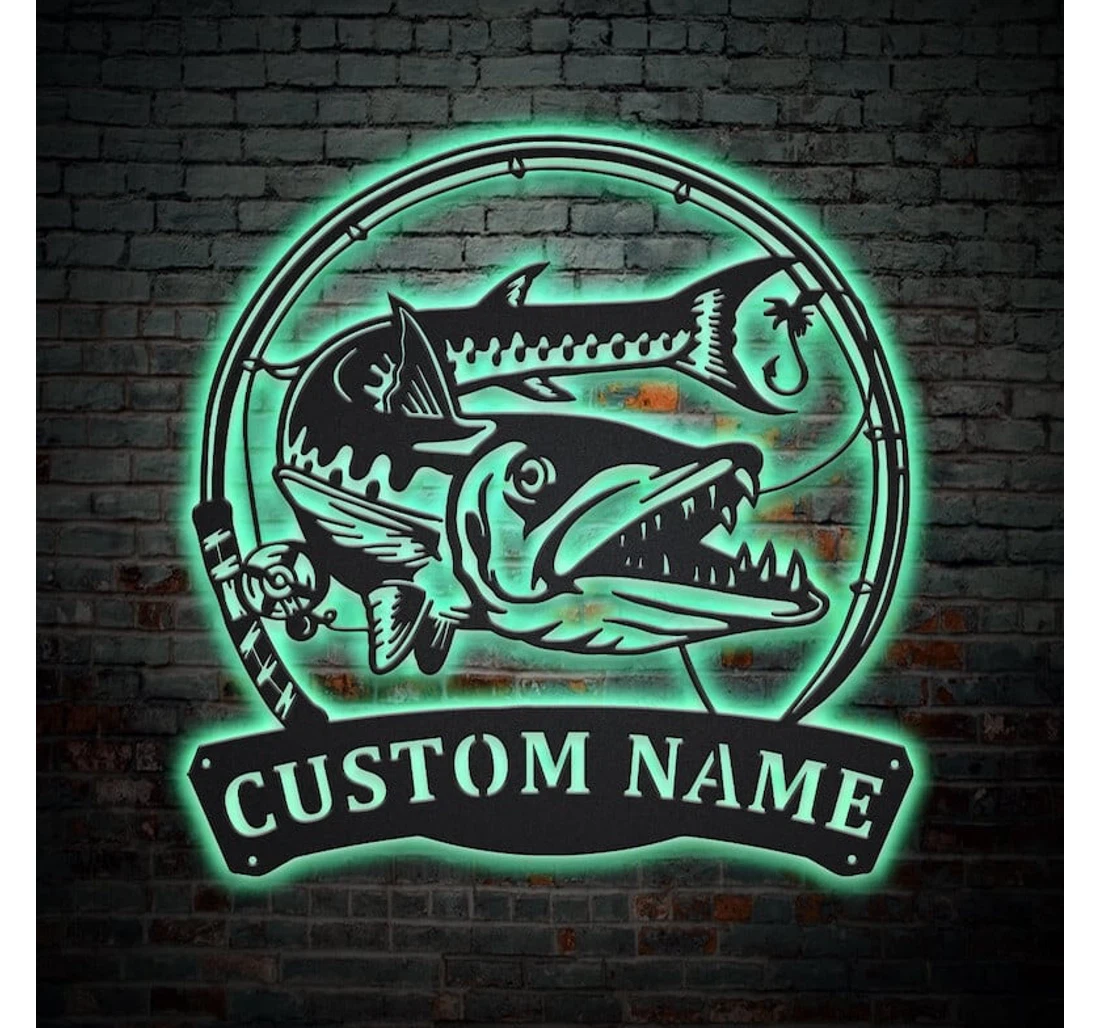 Personalized Metal Sign - Personalized Barracudas Fishing Fish Pole With Or Without Led Lighting Lights Custom Barracudas Fishing Hobbie MonoGram