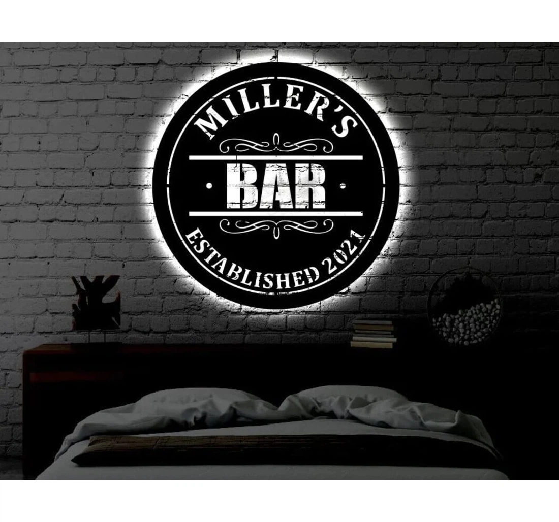 Personalized Metal Sign - Personalized Bar V Led Art With Or Without Led Lighting Lights Custom Pub Man Cave Patio Personalized Bar MonoGram