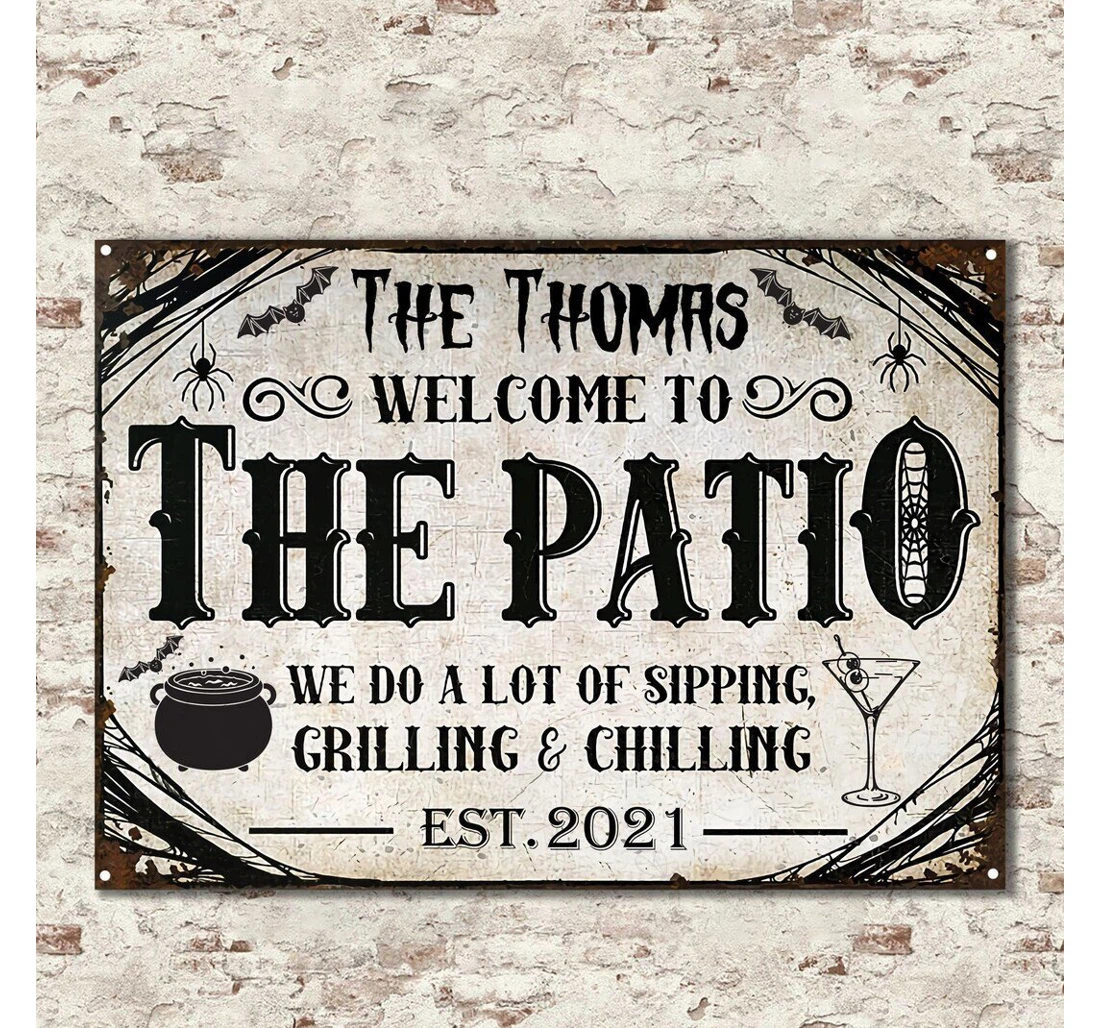 Personalized Metal Sign - Halloween Patio Personalized Patio Grilling And Chillin Bar And Grill Halloween Concept MonoGram