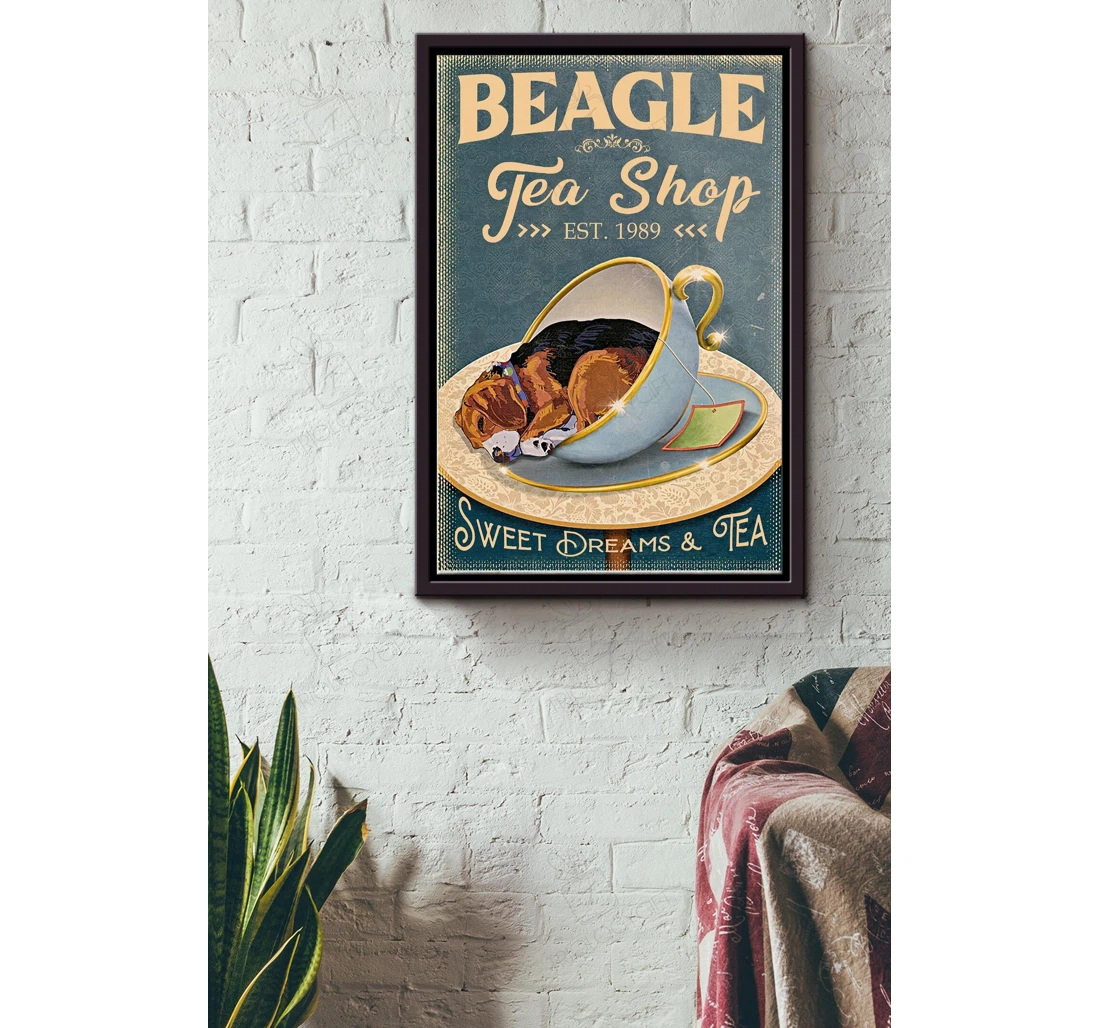 Poster, Canvas - Beagle Tea Shop Sweet Dream And Tea Coffee Shop Dog Fan Matte S Print Framed Wall Art