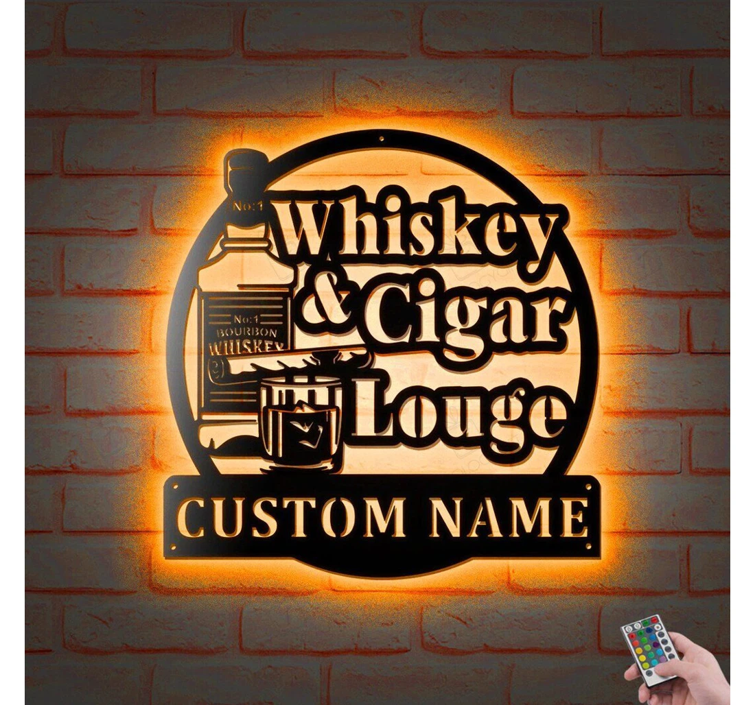 Personalized Metal Sign - Whiskey Cigar Lounge V Personalized Led Lights Custom Bar Name Man Cave MonoGram