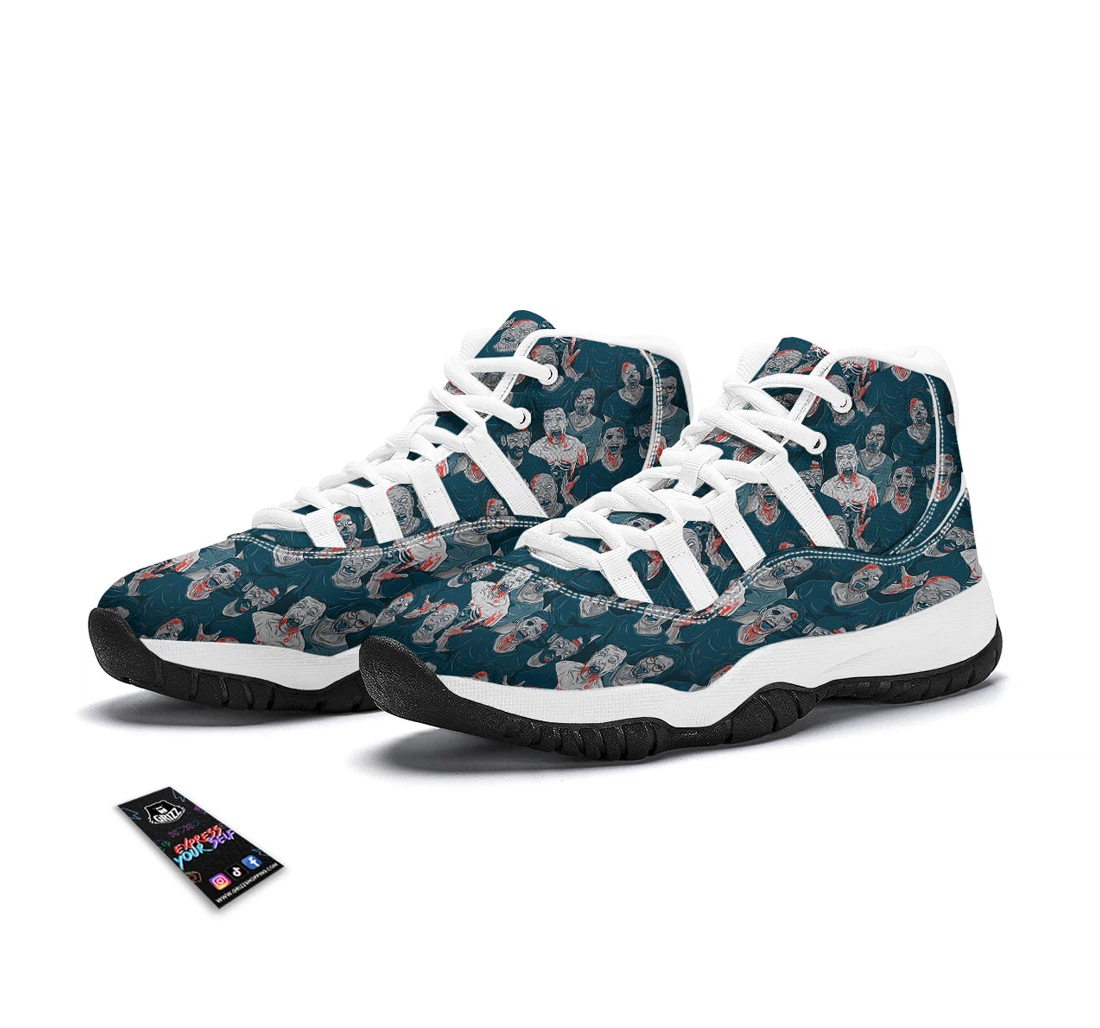 Zombie Halloween Pattern Print White Bball Shoes