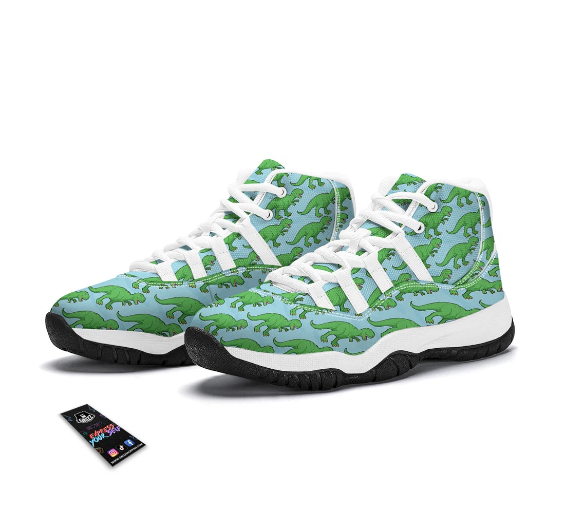 T Rex Dinosaur Pattern Print White Bball Shoes